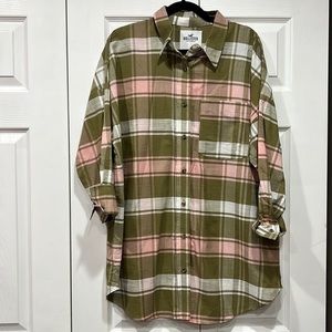NWT Hollister over-sized shacket in pink checkered